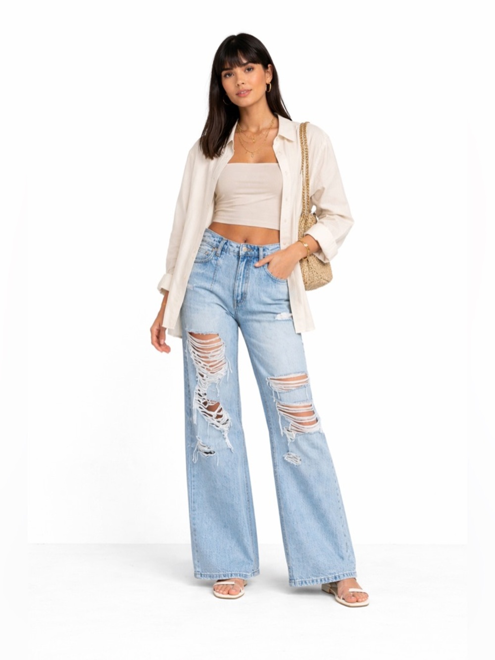 SER.O.YA Wide Leg Flare Jeans | Light Wash Distressed Ripped Trendy Revolve 29/8 - Picture 11 of 11